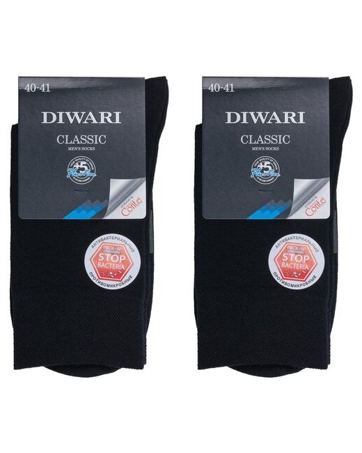 DiWaRi Комплект из 2 пар мужских антибактериальных носков рис. 000 черные размер 27