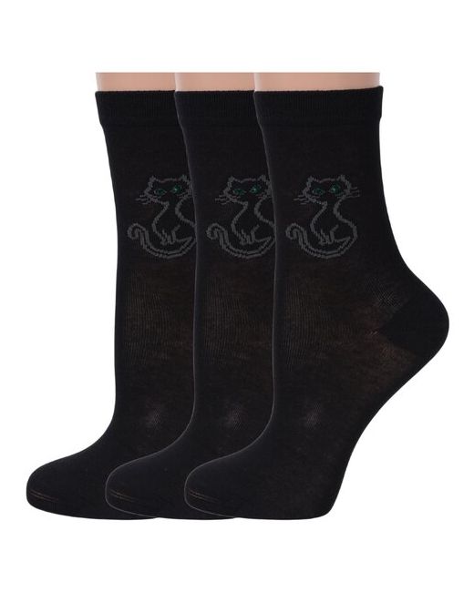 Lorenzline Комплект из 3 пар женских носков черные размер 25 37-38
