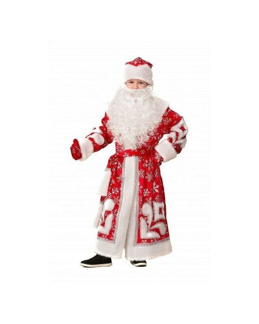 Батик Карнавальный костюм Дед Мороз пальто с узором шапка рукавицы р. 32 рост 128 см