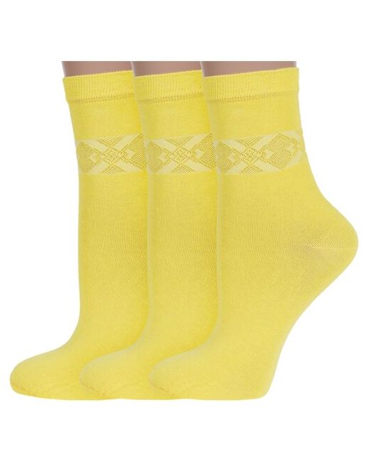 RuSocks Комплект из 3 пар женских носков Орудьевский трикотаж ярко-желтые размер 23-25 39