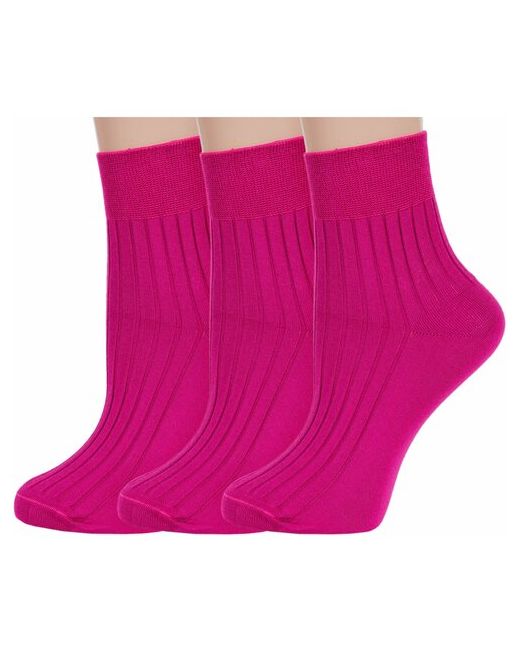 RuSocks Комплект из 3 пар женских носков Орудьевский трикотаж 100 хлопка фуксия размер 25