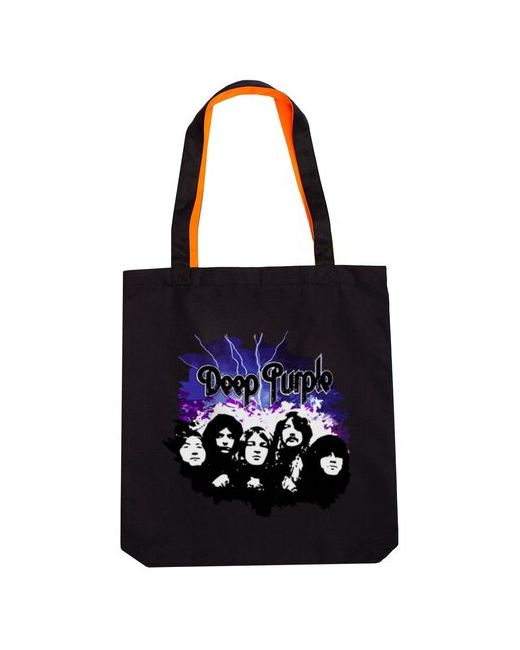 Idol Merch Холщовая сумка шоппер PORTO с карманом Deep Purple чёрно-оранжевая/сумка-шоппер/сумка на плечо/в подарок/пляжная летняя сумка/хозяйственная