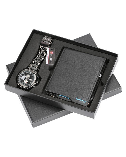 MyPads Подарочный набор Premium M-A04890 кошелек и часы с календарем металлическим ремешком запоминающийся подарок мужчине автолюбителю...