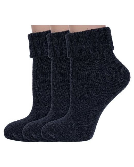 RuSocks Комплект из 3 пар женских шерстяных носков Орудьевский трикотаж черные размер 23-25 39