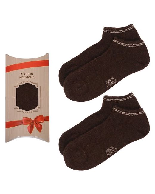Монголка Комплект из 2 пар коротких шерстяных носков в подарочной упаковке 01151 шоколад размер 40-42