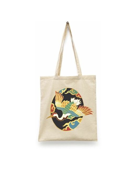 Сувенир Shop Сумка-шоппер унисекс СувенирShop Золотой журавль/Птица/Япония Белая