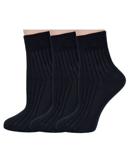 RuSocks Комплект из 3 пар женских носков Орудьевский трикотаж 100 хлопка черные размер 25