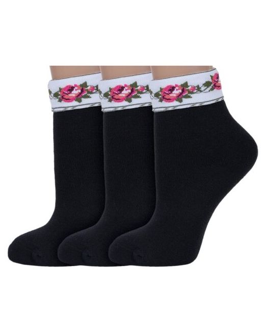 RuSocks Комплект из 3 пар женских махровых носков Орудьевский трикотаж черные размер 23-25