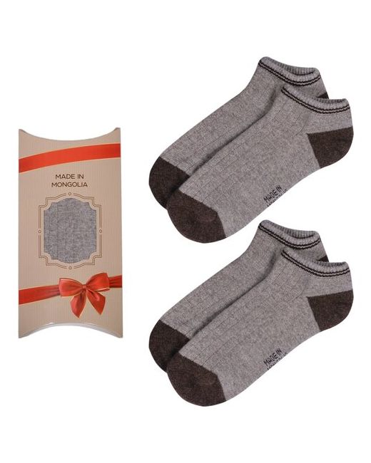 Монголка Комплект из 2 пар коротких носков в подарочной упаковке 100 шерсть 01197 серо-коричневые размер 37-39