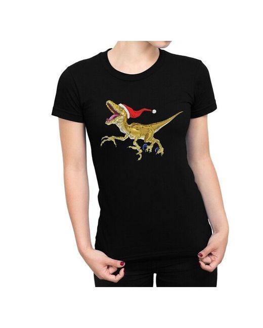 Dream Shirts новогодняя футболка с принтом Динозавр Дед Мороз Футболка на новый год Прикольная Парк Юрского периода