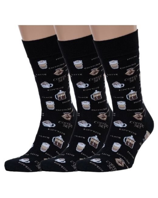 RuSocks Комплект из 3 пар мужских носков Орудьевский трикотаж черные с кофе размер 25-27 39-42