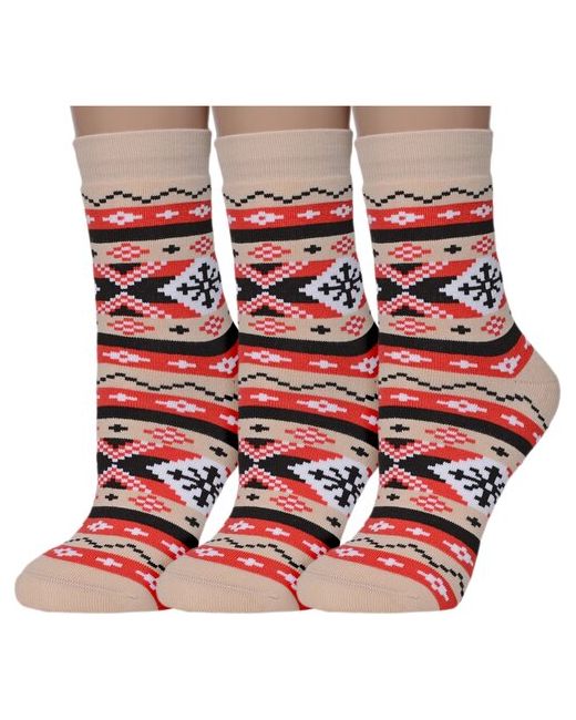 Хох Комплект из 3 пар женских махровых носков gz-3r18 кремово-красные размер 25