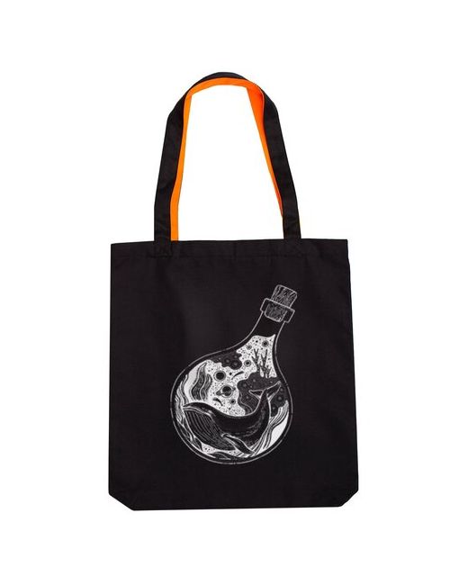 Black Pack Холщовая сумка шоппер PORTO с карманом Whale чёрно-оранжевая/сумка на плечо/сумка в подарок/пляжная сумка/летняя сумка/хозяйственная