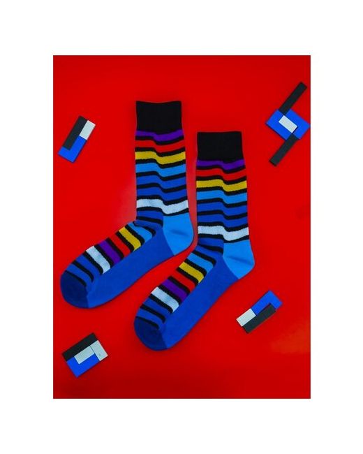 2Beman Носки голубые с разноцветными полосками