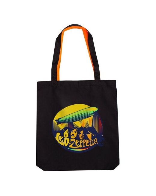 Idol Merch Холщовая сумка PORTO с карманом Led Zeppelin чёрно-оранжевая/сумка-шоппер/сумка на плечо/сумка в подарок/пляжная сумка/летняя сумка/хозяйственная