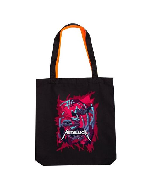 Idol Merch Холщовая сумка PORTO с карманом Metallica чёрно-оранжевая/сумка-шоппер/сумка на плечо/сумка в подарок/пляжная летняя сумка/хозяйственная