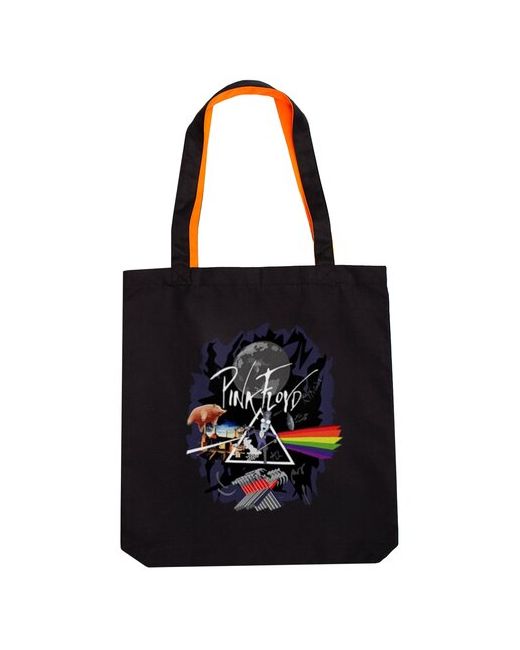 Idol Merch Холщовая сумка PORTO с карманом Pink Floyd чёрно-оранжевая/сумка-шоппер/сумка на плечо/сумка в подарок/пляжная сумка/летняя сумка/хозяйственная