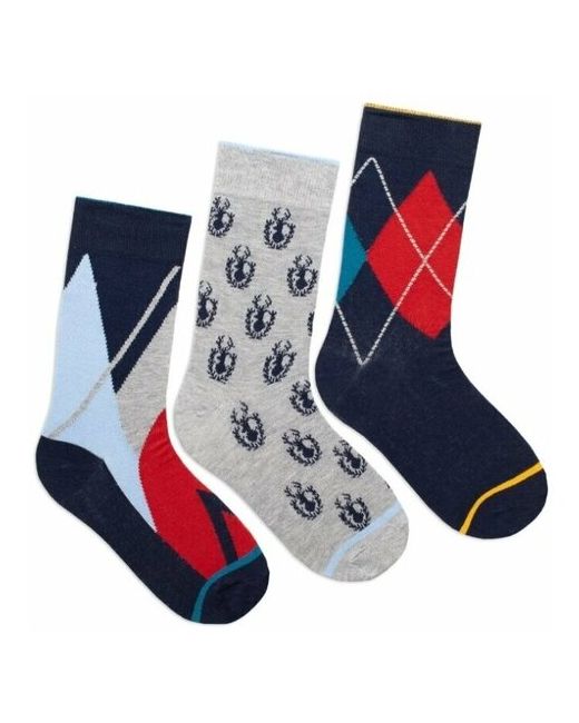 Lunarable Комплект мужских носков Олени синий красный 3 пары размер 40-43