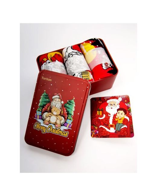 Turkan Красочные носки В подарочной жестяной коробке С новогодним принтом санта И мишка