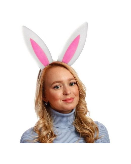 RusExpress Карнавальный ободок Уши зайца поролон бело-розовый