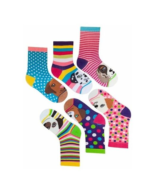 Lunarable Комплект женских непарных носков С собаками-полоски розовые зеленые фиолетовые 6 шт. размер 35-39