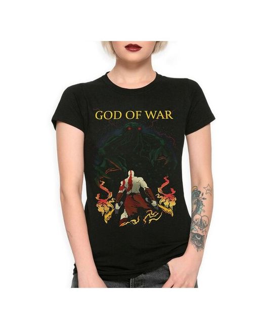 Dream Shirts Футболка с принтом Кратос vs Ктулху God Of War Бог Войны Черная 2XL