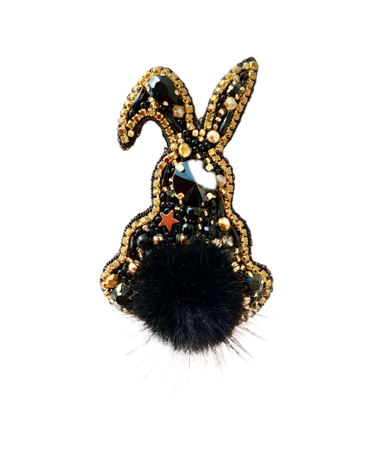 Your_beautiful_brooch Брошь ручная работа Чёрный кролик заяц из бисера подарок женщине девушке на новый год день рождение стильное украшение