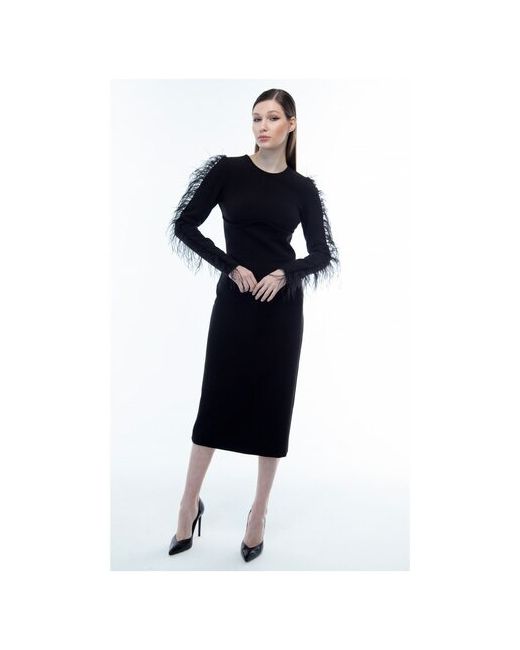 Annaivanova Платье миди черное с имитацией корсета перьями