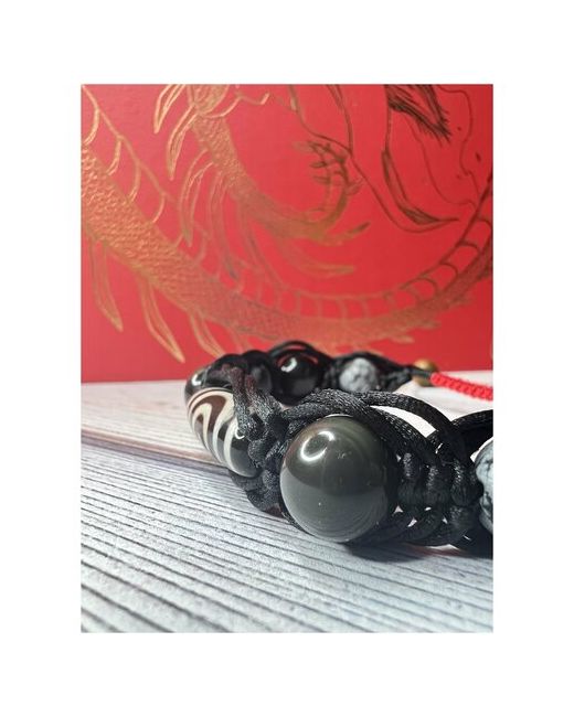Magical items Нейро-браслет для саморазвития из обсидиана и бусиной дзи Кундалини 20-30см