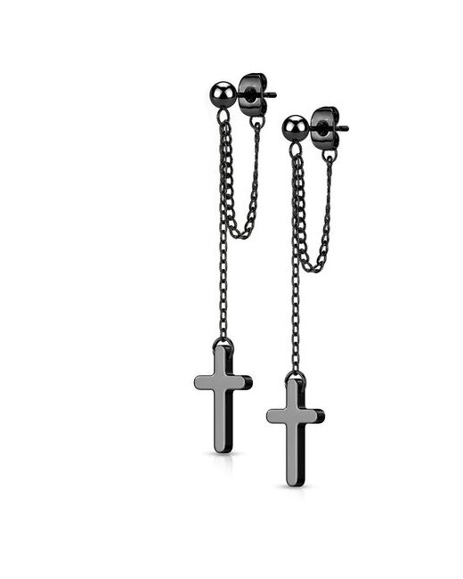 Spikes Серьги-гвоздики из стали с цепочкой и крестом черные