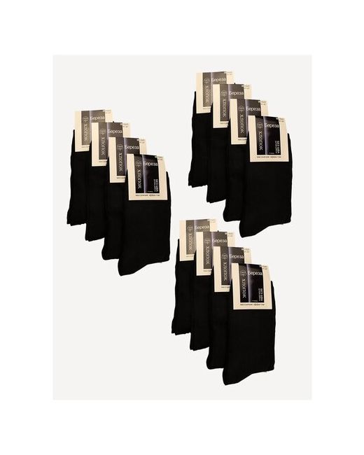 Береза 12 пар Носки хлопковые тонкие с массажным эффектом размер 41-47 черные