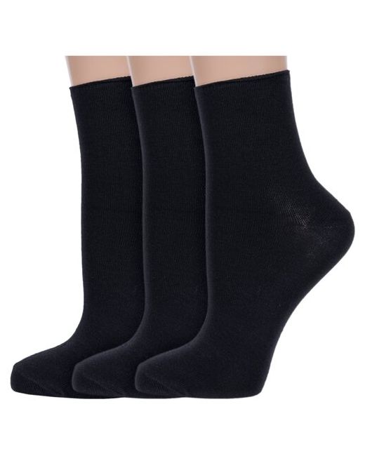 Хох Комплект из 3 пар женских носков без резинки черные размер 23