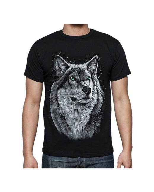 Россия футболка черная волк с красивыми глазами размер 52