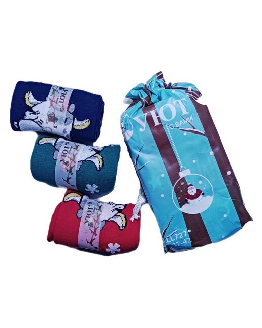 Уют Новогодние носки в подарочной упаковки 3 пары упаковка синего цвета