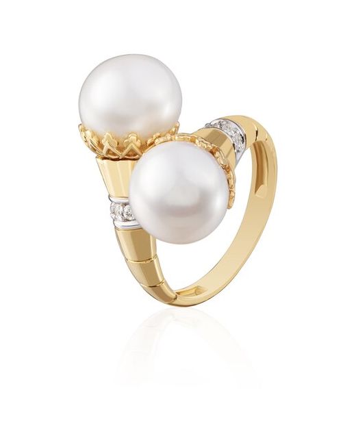 Gatamova Стильное кольцо из золота с жемчугом и бриллиантами размер 19
