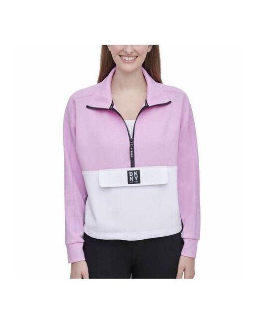 Dkny Свитшот М на 1/2 молнии бело-розовый с карманом животе Sport Half Zip Pullover W Front Pocket
