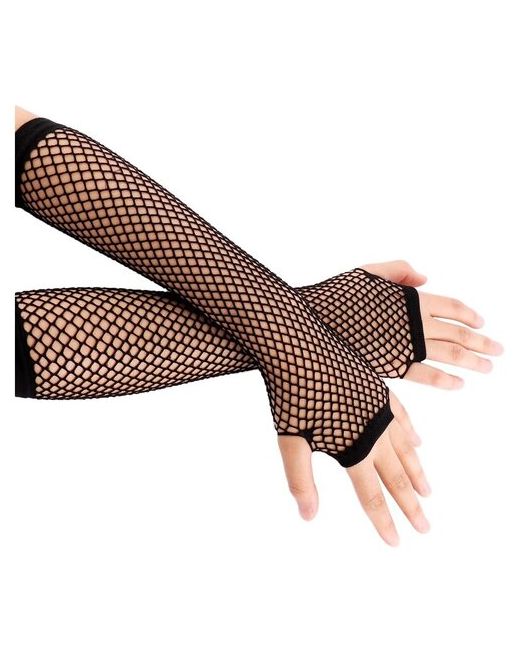 Healmeyou Перчатки митенки сетка 25см черные без пальцев в сеточку кружевные сеточка аниме ажурные
