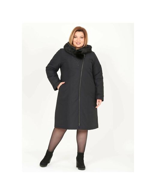 Karmel Style Пальто зимнее кармельстиль с натуральным мехом норка черное пальто раз. 54