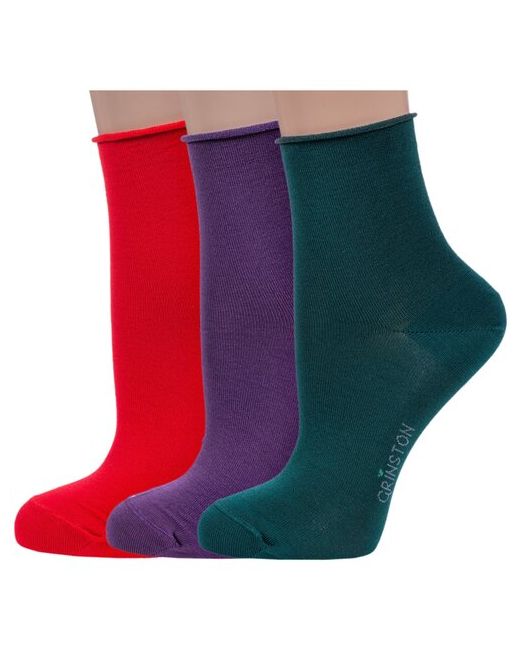 Grinston Комплект из 3 пар женских носков без резинки socks PINGONS мерсеризованного хлопка микс 5 размер 23