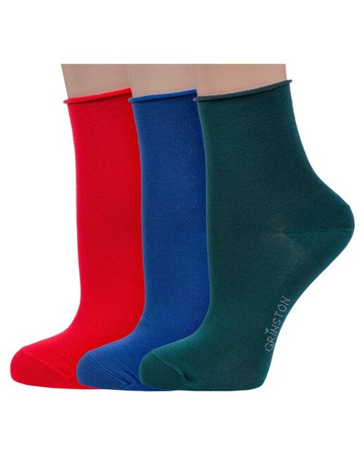 Grinston Комплект из 3 пар женских носков без резинки socks PINGONS мерсеризованного хлопка микс 2 размер 25