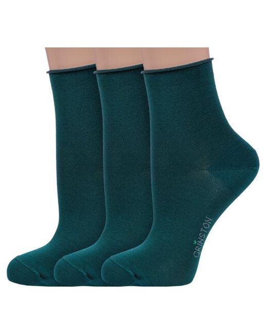 Grinston Комплект из 3 пар женских носков без резинки socks PINGONS мерсеризованного хлопка зеленые размер 23