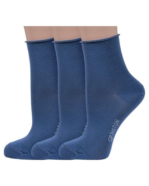Grinston Комплект из 3 пар женских носков без резинки socks PINGONS мерсеризованного хлопка джинс размер 25
