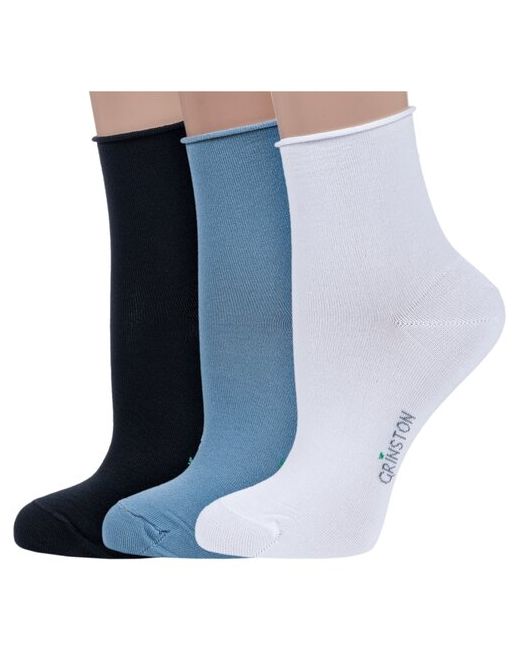 Grinston Комплект из 3 пар женских носков без резинки socks PINGONS мерсеризованного хлопка микс размер 23