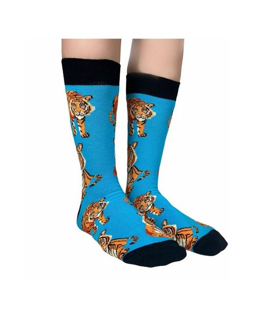 АртНоски Носки Тигр на голубом 23-27 размер обуви 36-42
