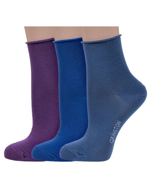 Grinston Комплект из 3 пар женских носков без резинки socks PINGONS мерсеризованного хлопка микс 1 размер 23