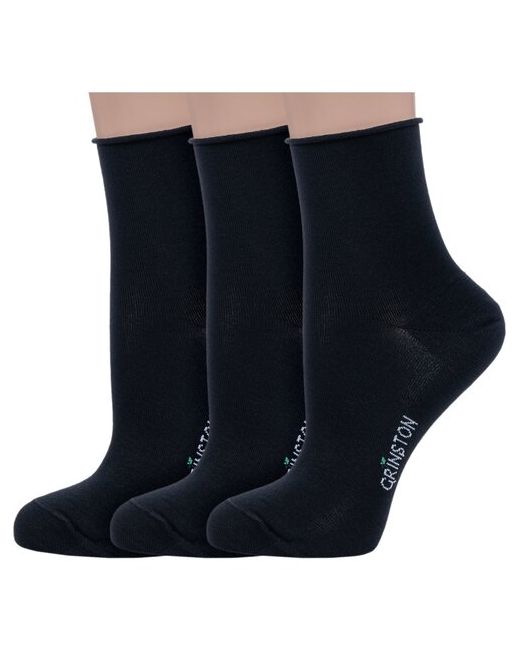 Grinston Комплект из 3 пар женских носков без резинки socks PINGONS мерсеризованного хлопка черные размер 25