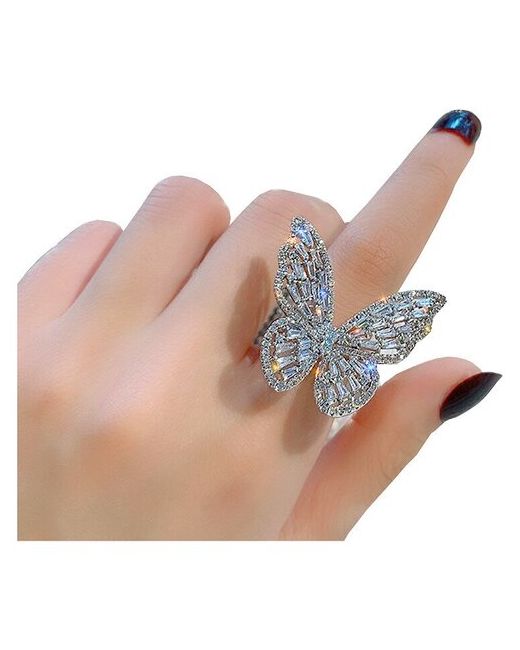 Kiss Buty Регулируемое кольцо с большой серебристой бабочкой и подарочным мешочком
