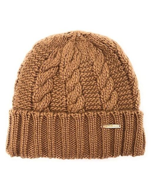 Michael Kors Шапка O/S на флисе с золотым лого отвороте Cable Knit Fleece Winter Beanie Hat
