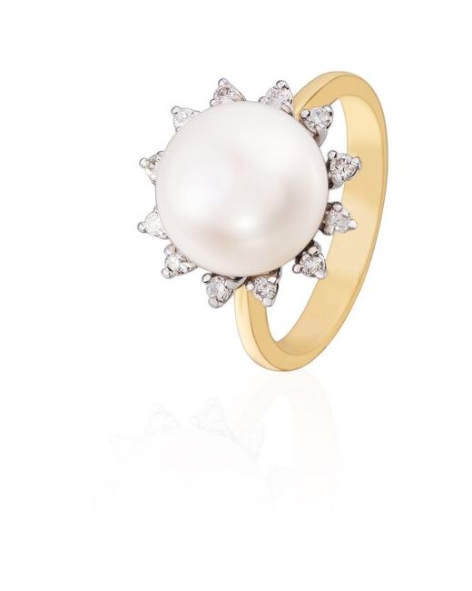 Gatamova Стильное кольцо из желтого золота с бриллиантами и жемчугом размер 18.5