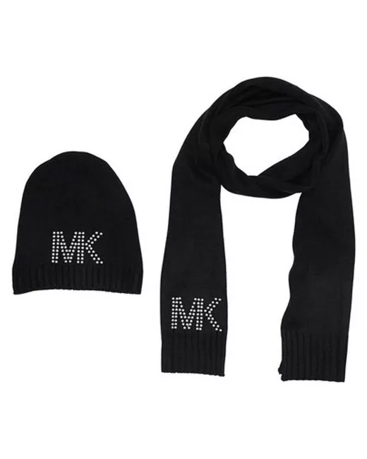 Michael Kors Сет шапка и шарф с лого буквами МК стразами на шапке шарфеAccess Studded Logo Muffler/Beanie Set Black